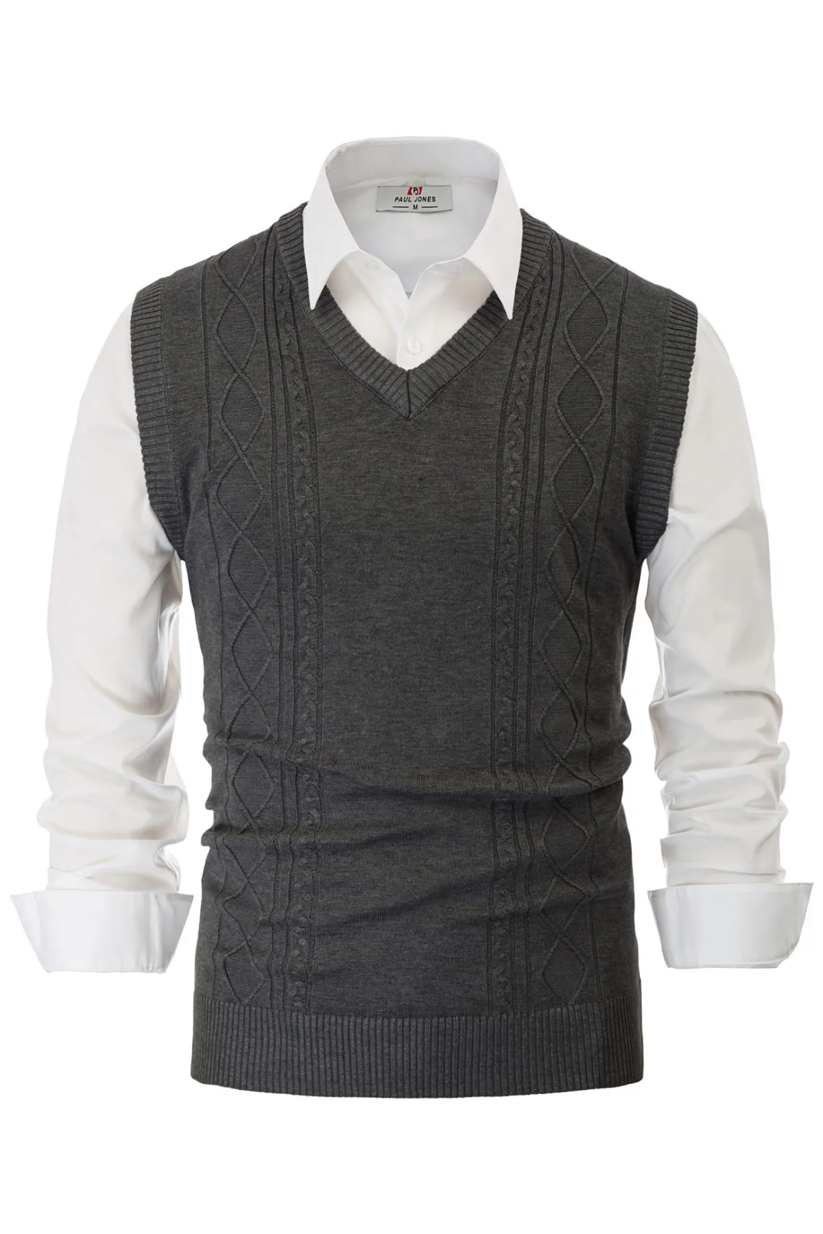 Men's V Neck Sweater Vest Cable Knitted Pullover Sweaters Vest