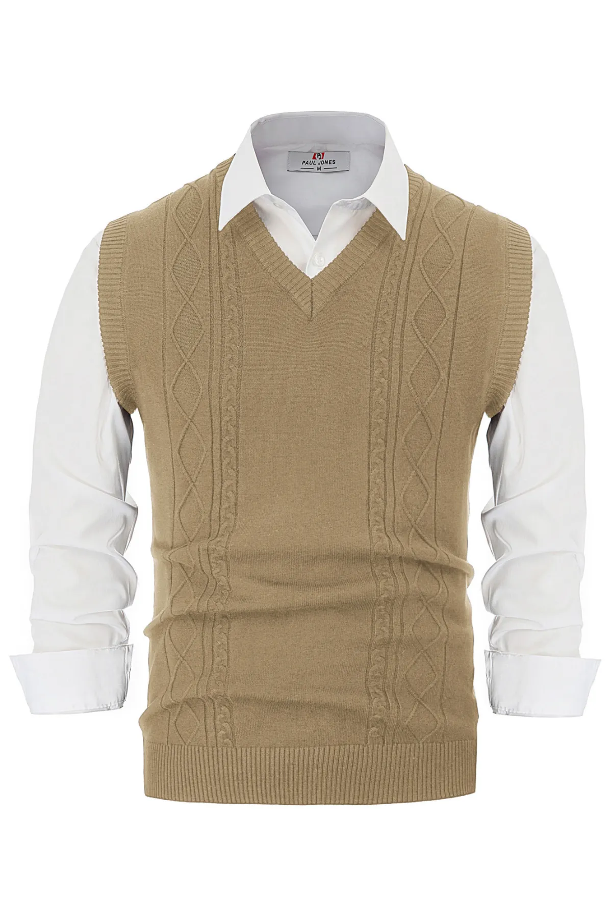 Men's V Neck Sweater Vest Cable Knitted Pullover Sweaters Vest