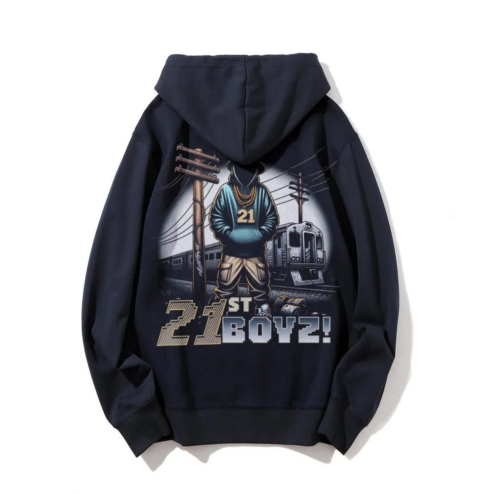 Mens Vintage 21 Boys Darkness Style Print Graphic Pullover With Kangaroo Pocket Hoodies