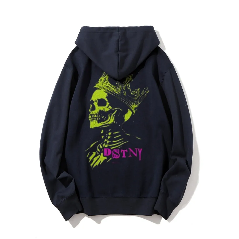 Mens Vintage Dstny Queen Darkness Style Print Graphic Pullover With Kangaroo Pocket Hoodies