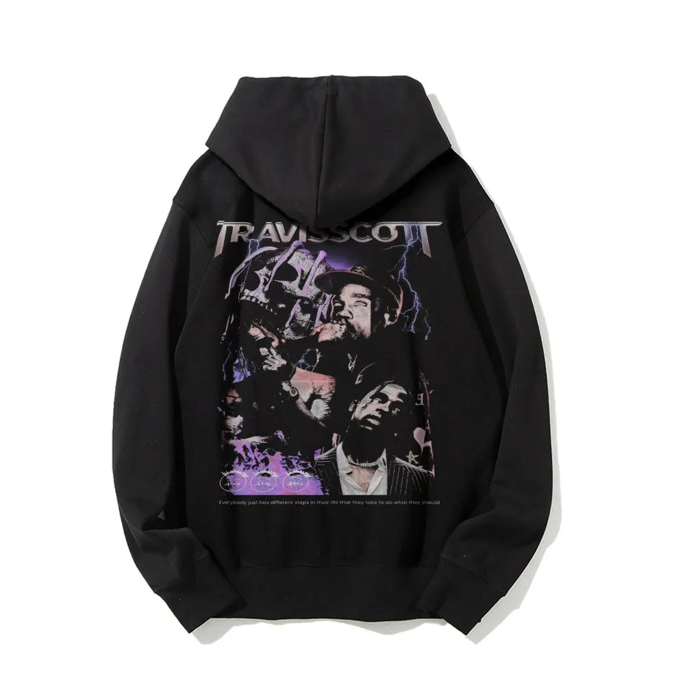 Mens Vintage Travisscott Darkness Style Print Graphic Pullover With Kangaroo Pocket Hoodies