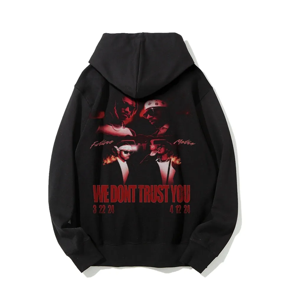 Mens Vintage We Don't Trust You Print Graphic Pullover With Kangaroo Pocket Hoodies