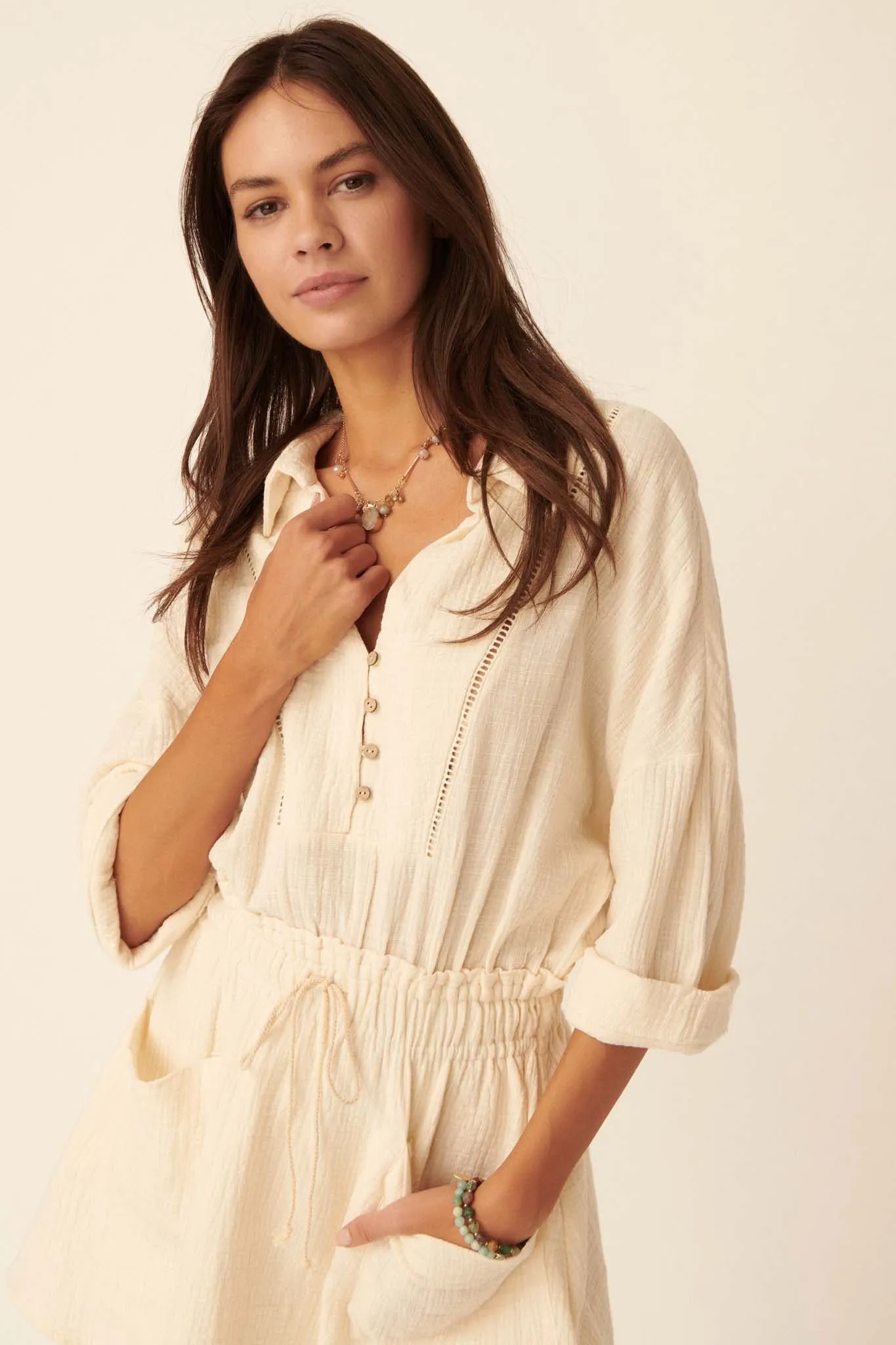 Natural Habitat Cotton Half-Button Shirt Dress