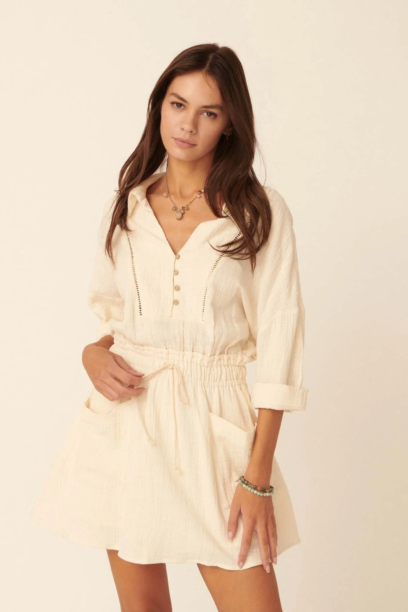 Natural Habitat Cotton Half-Button Shirt Dress