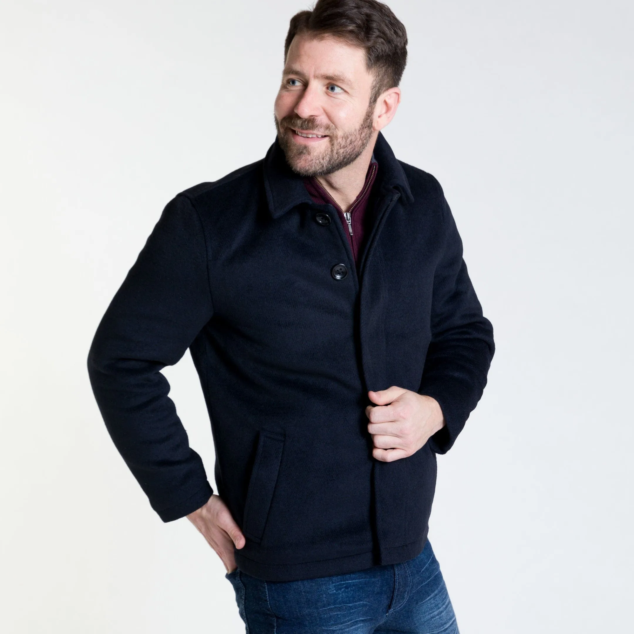 Navy Herringbone Peacoat