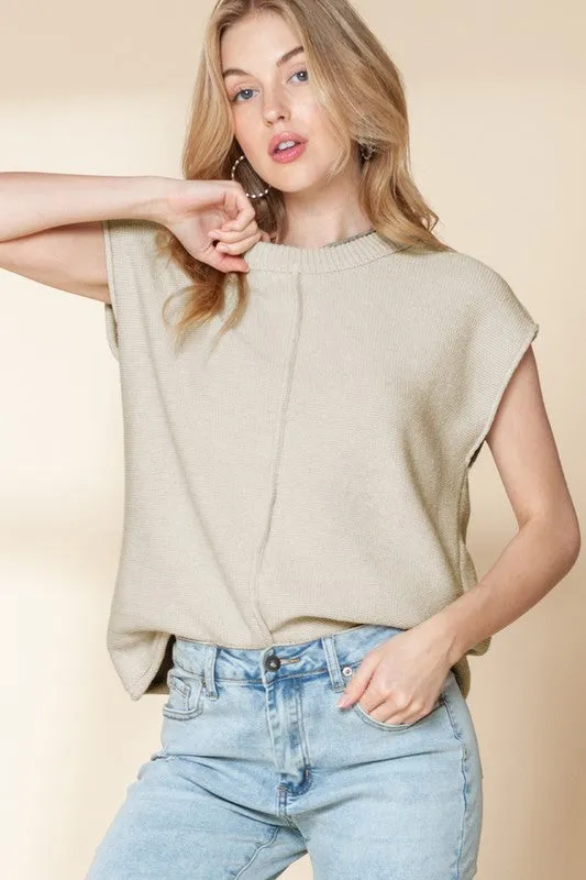 Oatmeal Solid Color Cap Sleeve Knitted Sweater