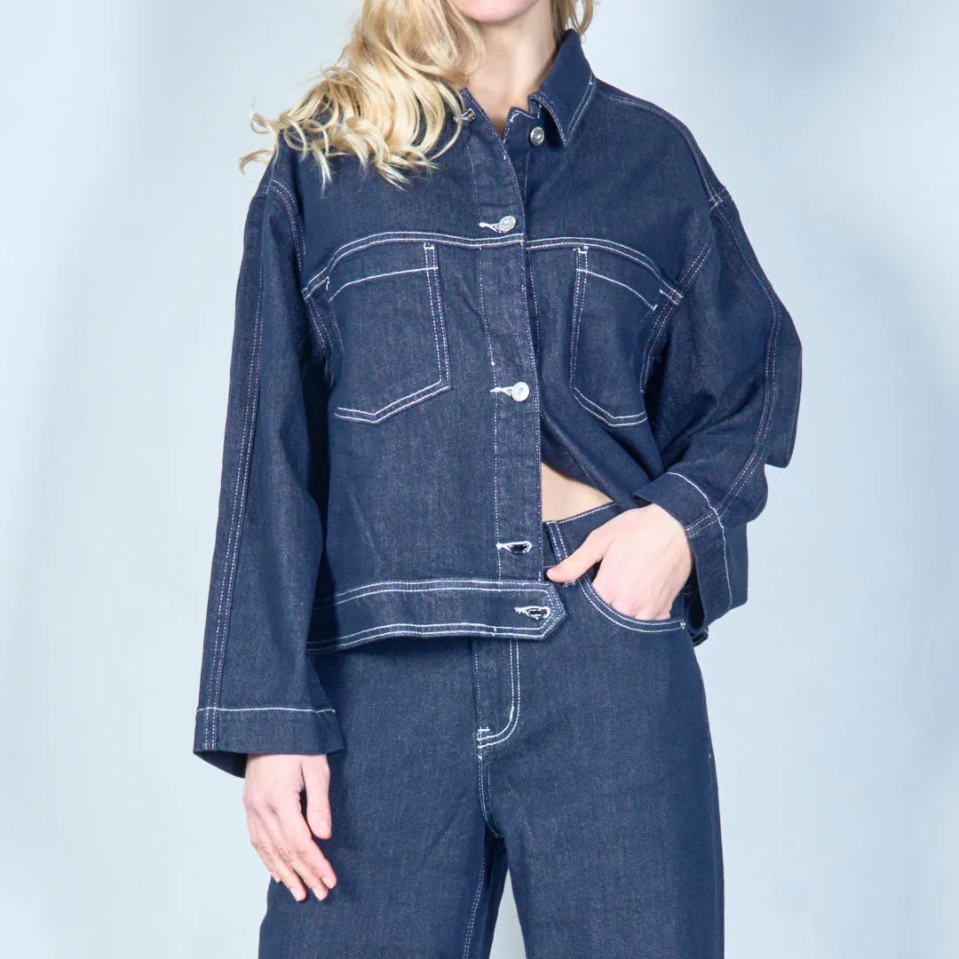 Oversized denim jacket with contrast stitching wholesale