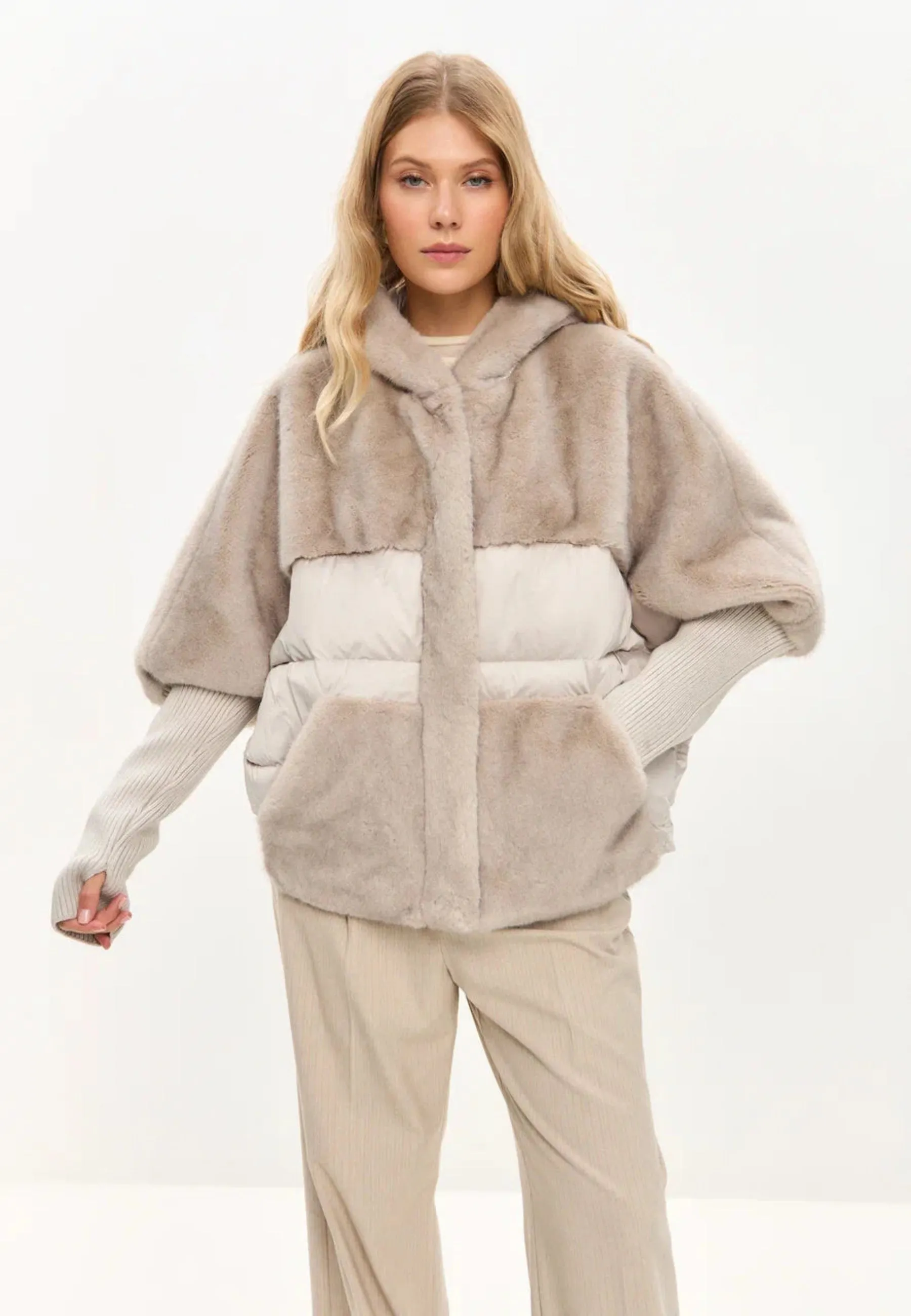 Oversized Faux Fur Jacket  - Ivory