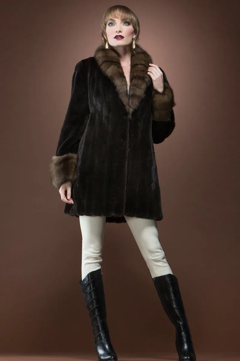 Ranch Mink and Sable Mid-Length Fur Coat