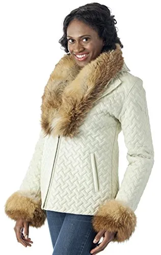 REED Women's Genuine Fox Fur Trim Leather Jackets