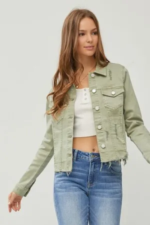 RISEN Raw Hem Button Up Cropped Denim Jacket