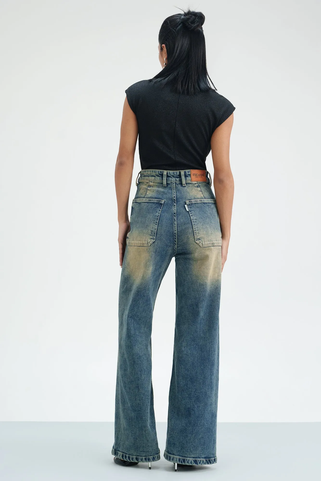 Rustic Rinse Retro Flare Stretch Jeans