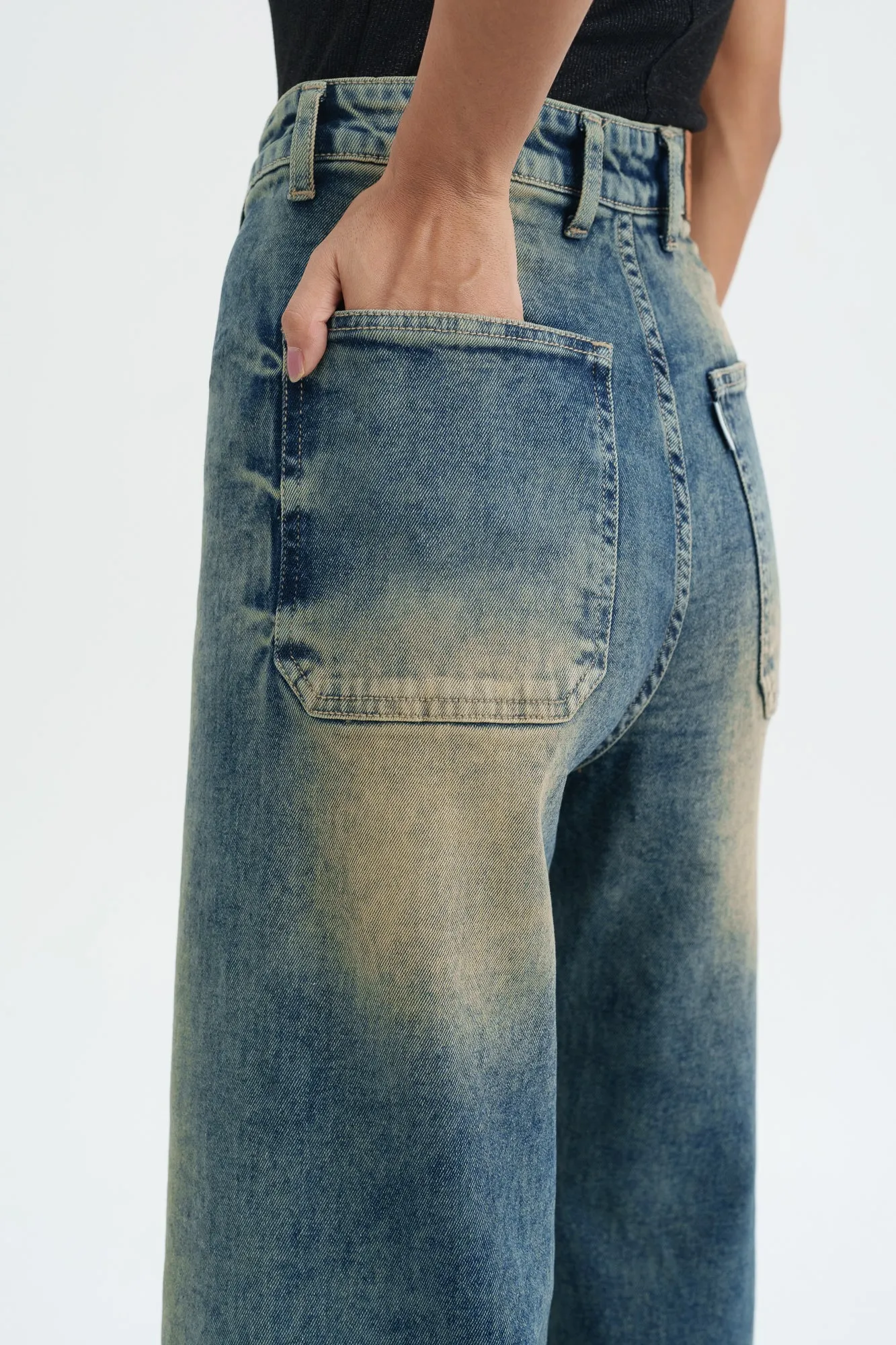 Rustic Rinse Retro Flare Stretch Jeans