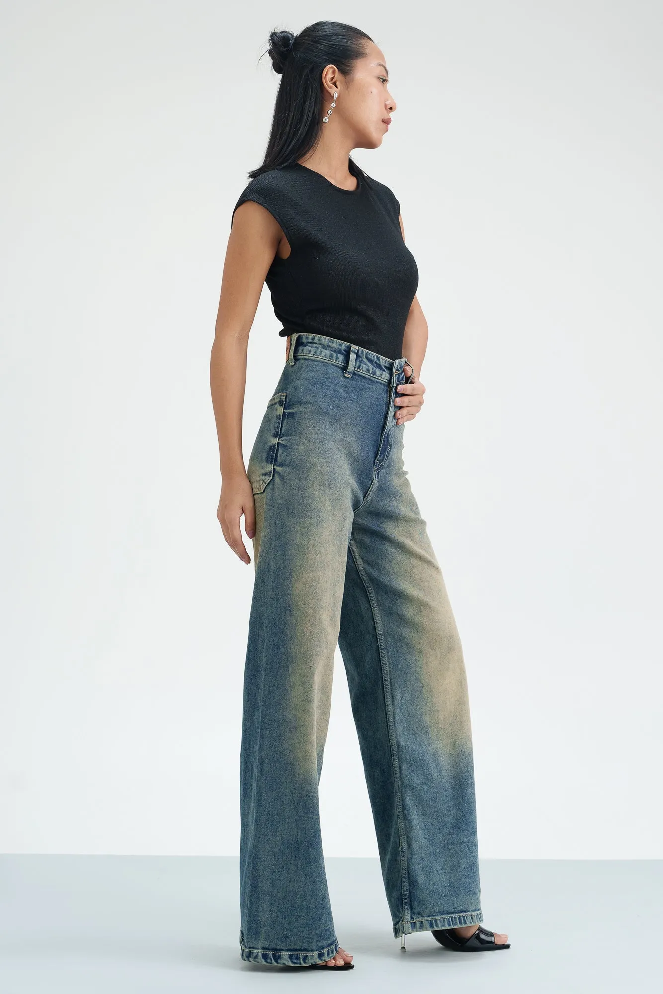 Rustic Rinse Retro Flare Stretch Jeans