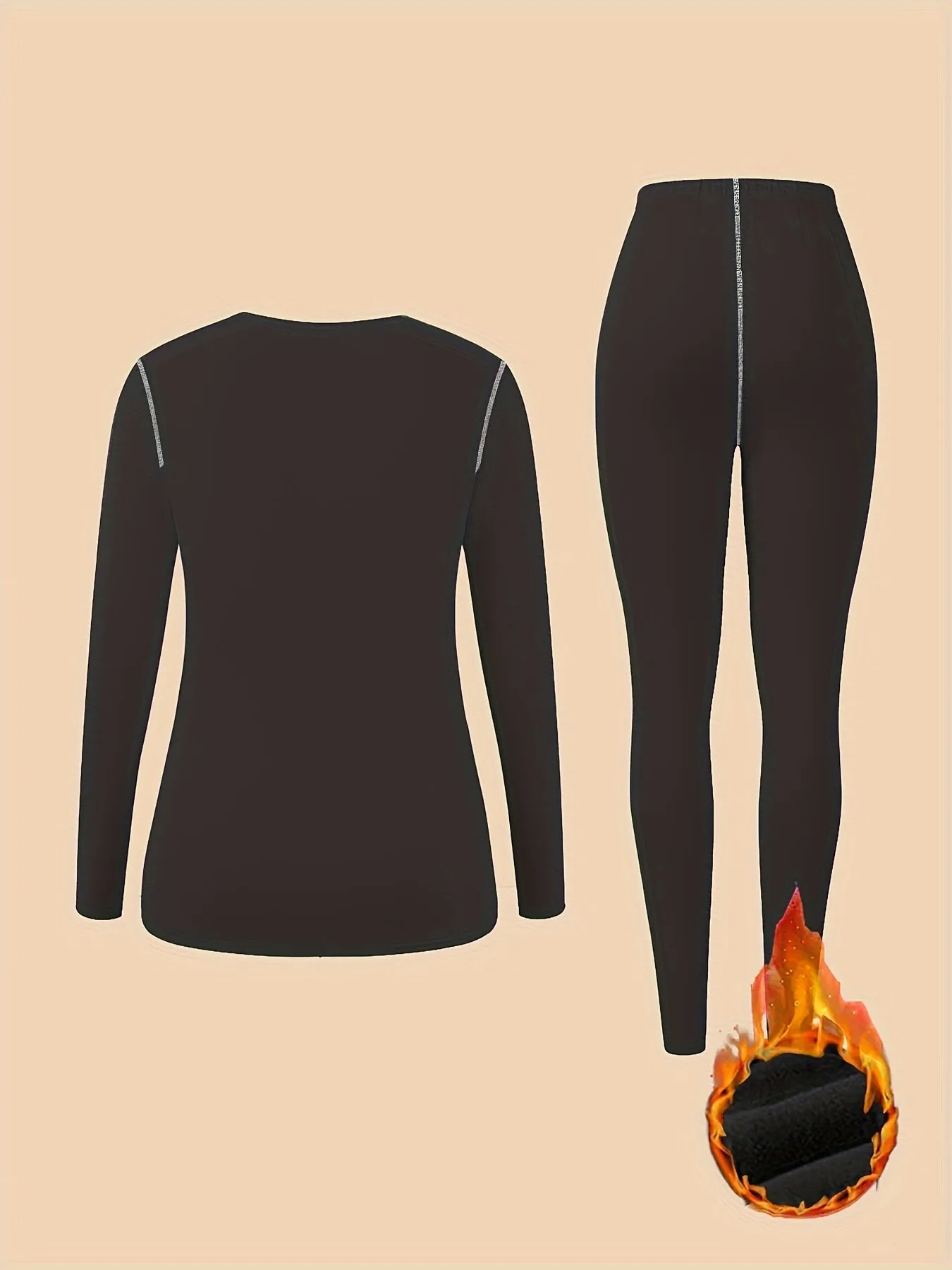 Seamless Thermal Underwear Set, Long Sleeve Crew Neck Tops & Pants, Women's Loungewear & Underwear