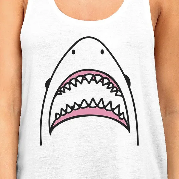 Shark Women White Lightweight Cool Summer Racerback Tank Top Cotton