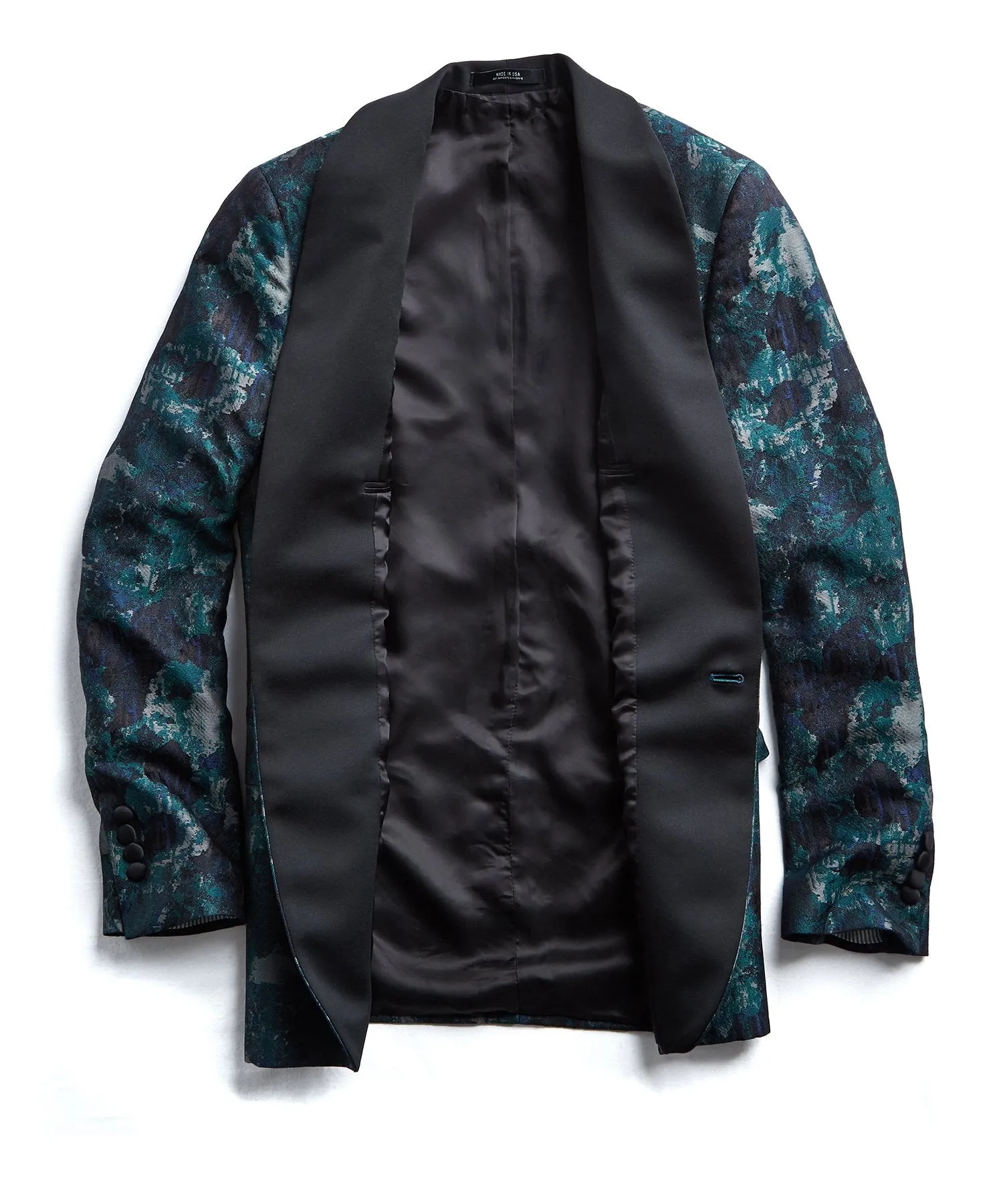 Silk Watercolor Jacquard Sutton Shawl Collar  Dinner Jacket in Green