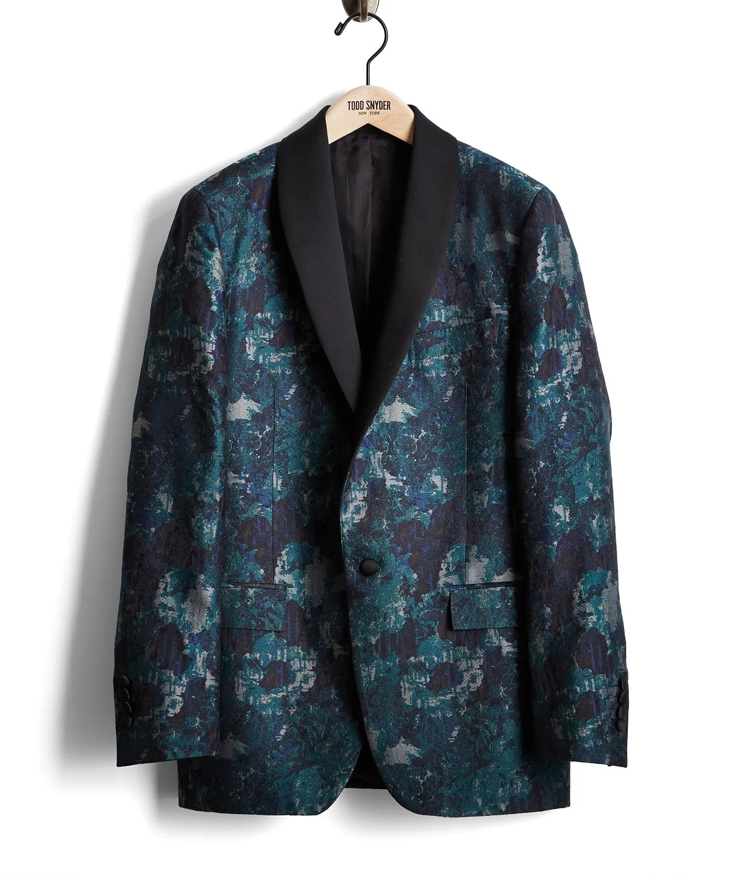 Silk Watercolor Jacquard Sutton Shawl Collar  Dinner Jacket in Green