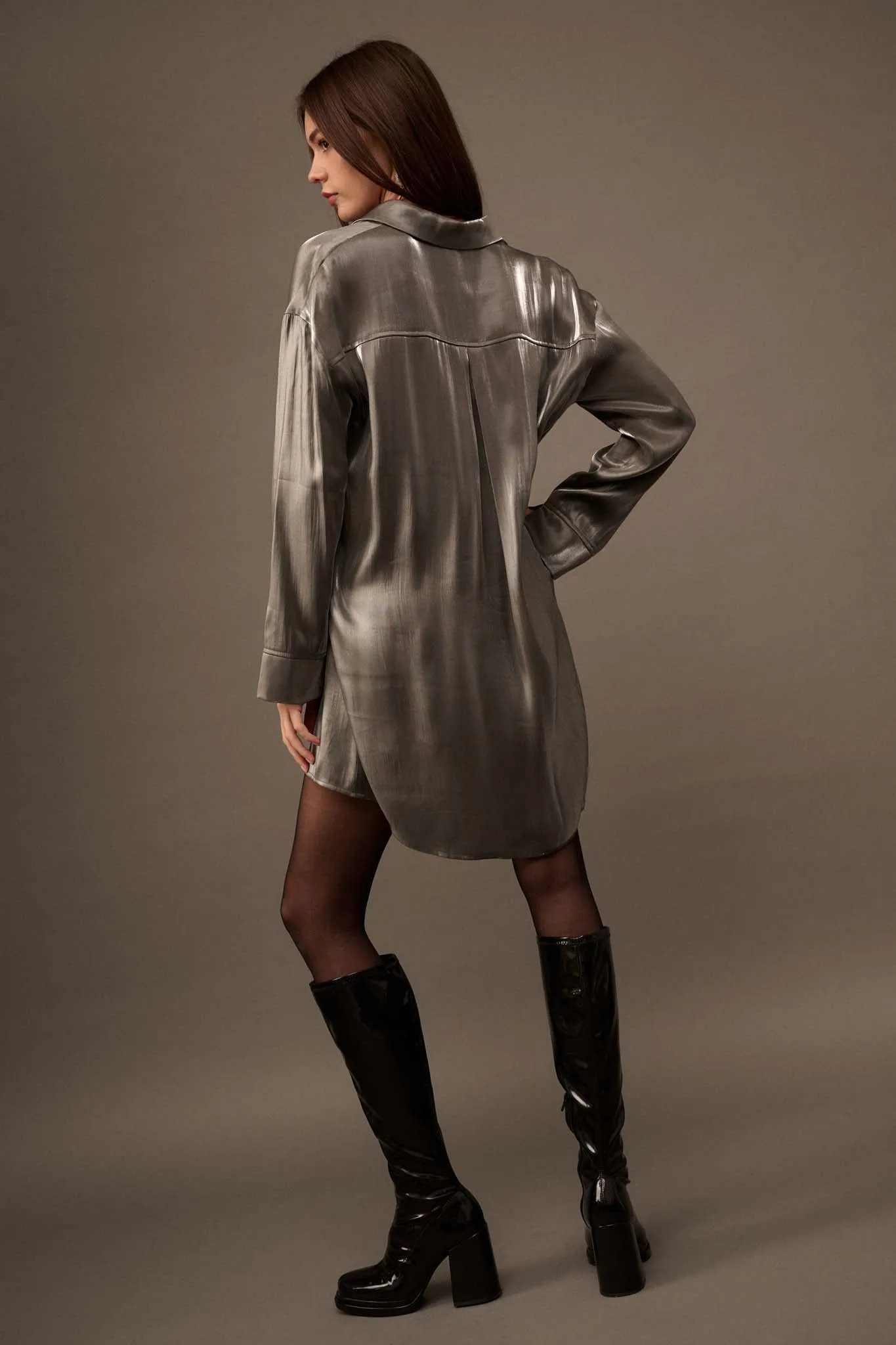 Silver Lining Metallic Lamé Shirt Dress