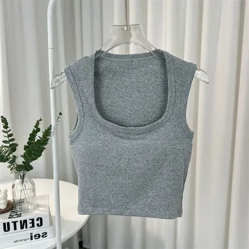 Sleeveless Tank Top Square Collar | Women's Square Collar Top - Chest