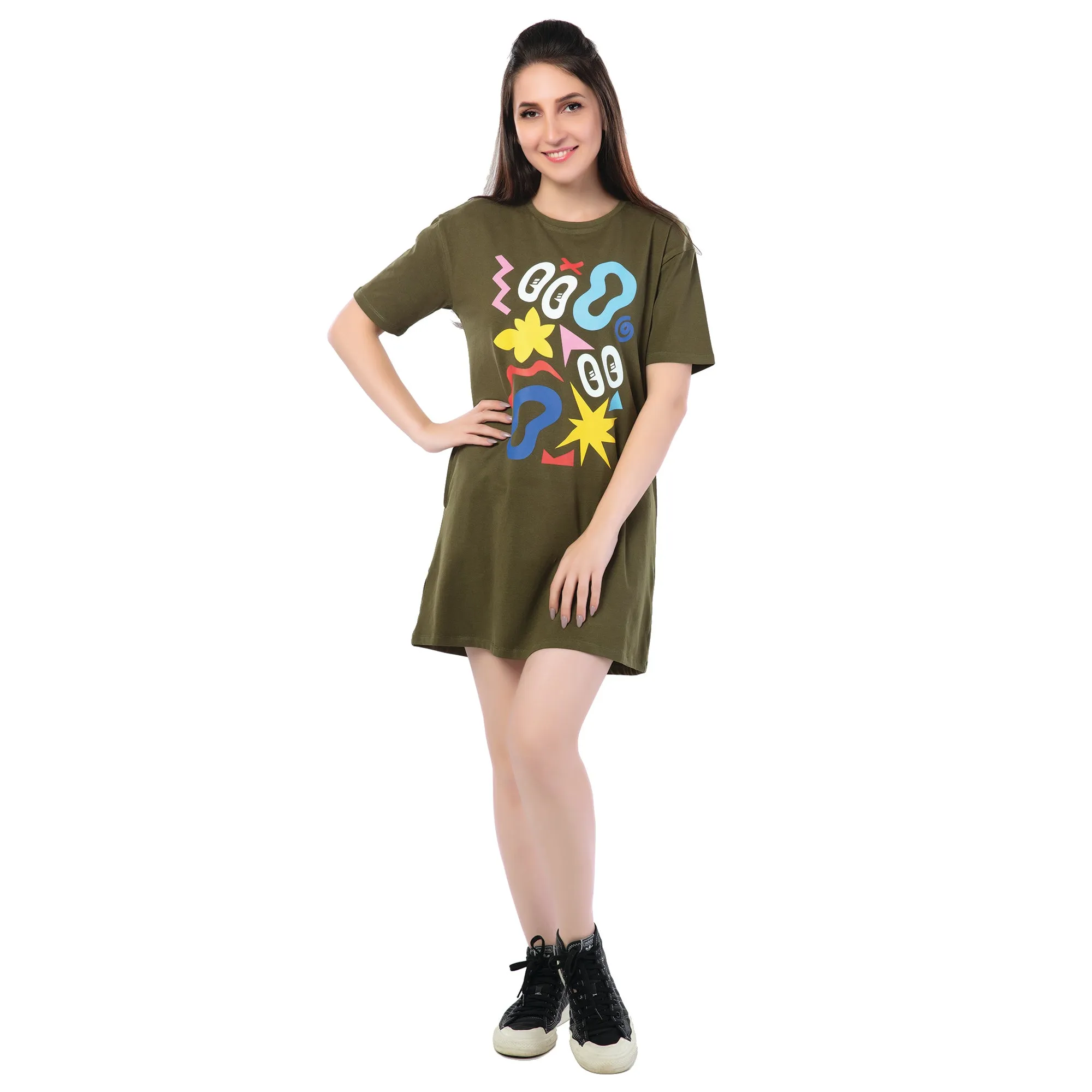 STD-24016 Cotton Olive Glow T-Shirt Dress Olive