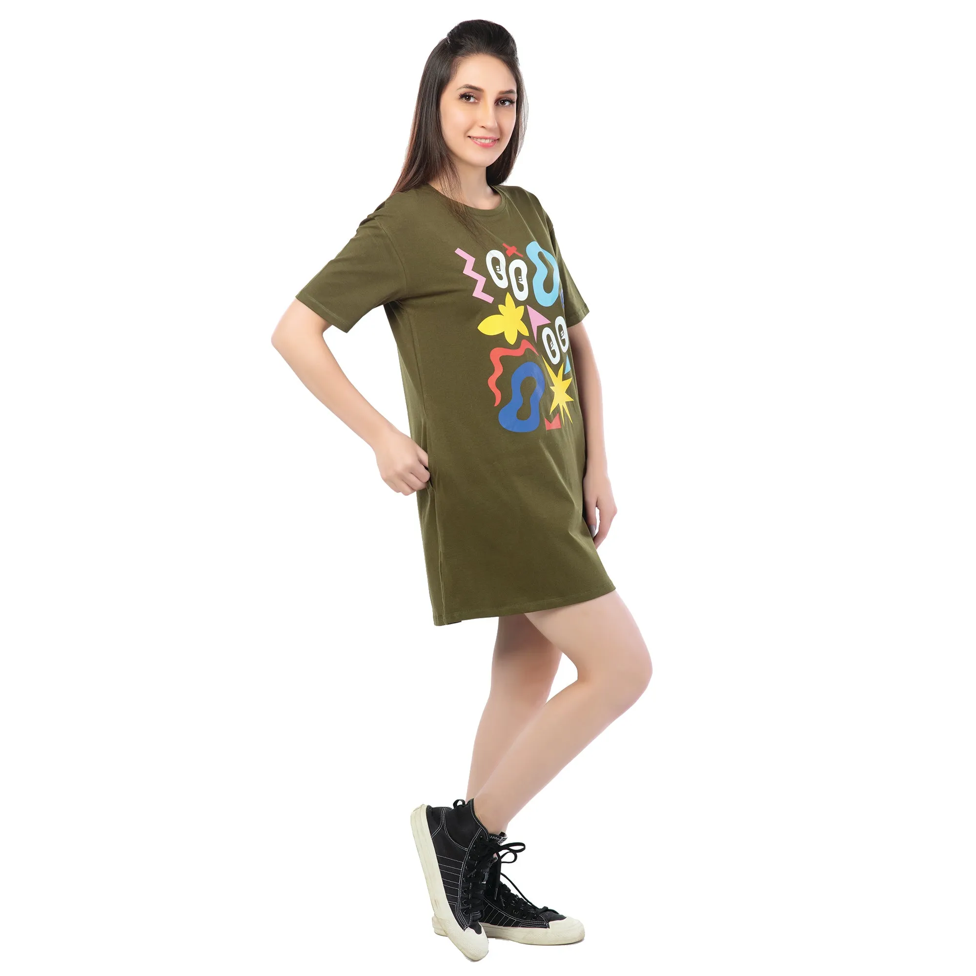 STD-24016 Cotton Olive Glow T-Shirt Dress Olive