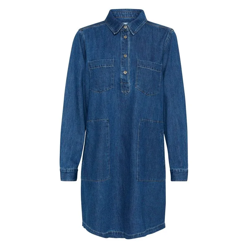 Stine Cotton Dress in Medium Blue Denim