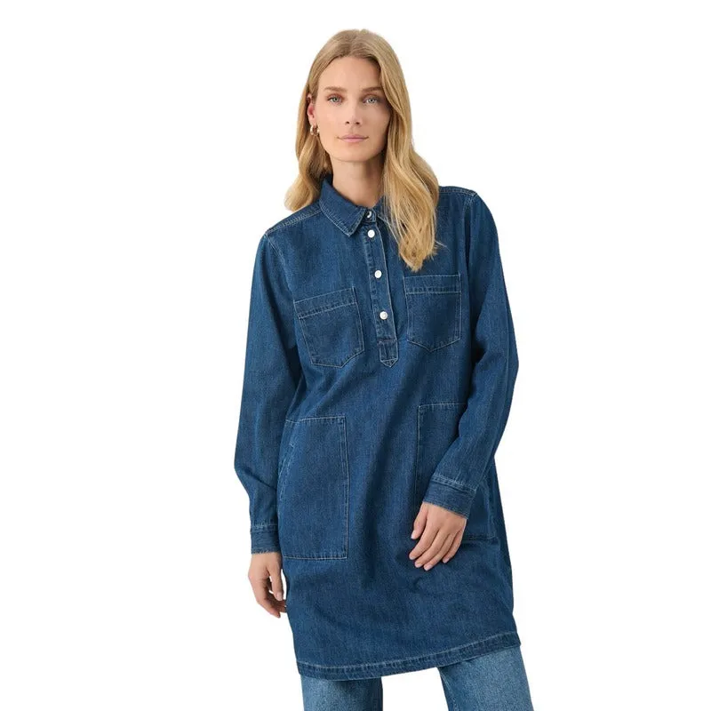 Stine Cotton Dress in Medium Blue Denim