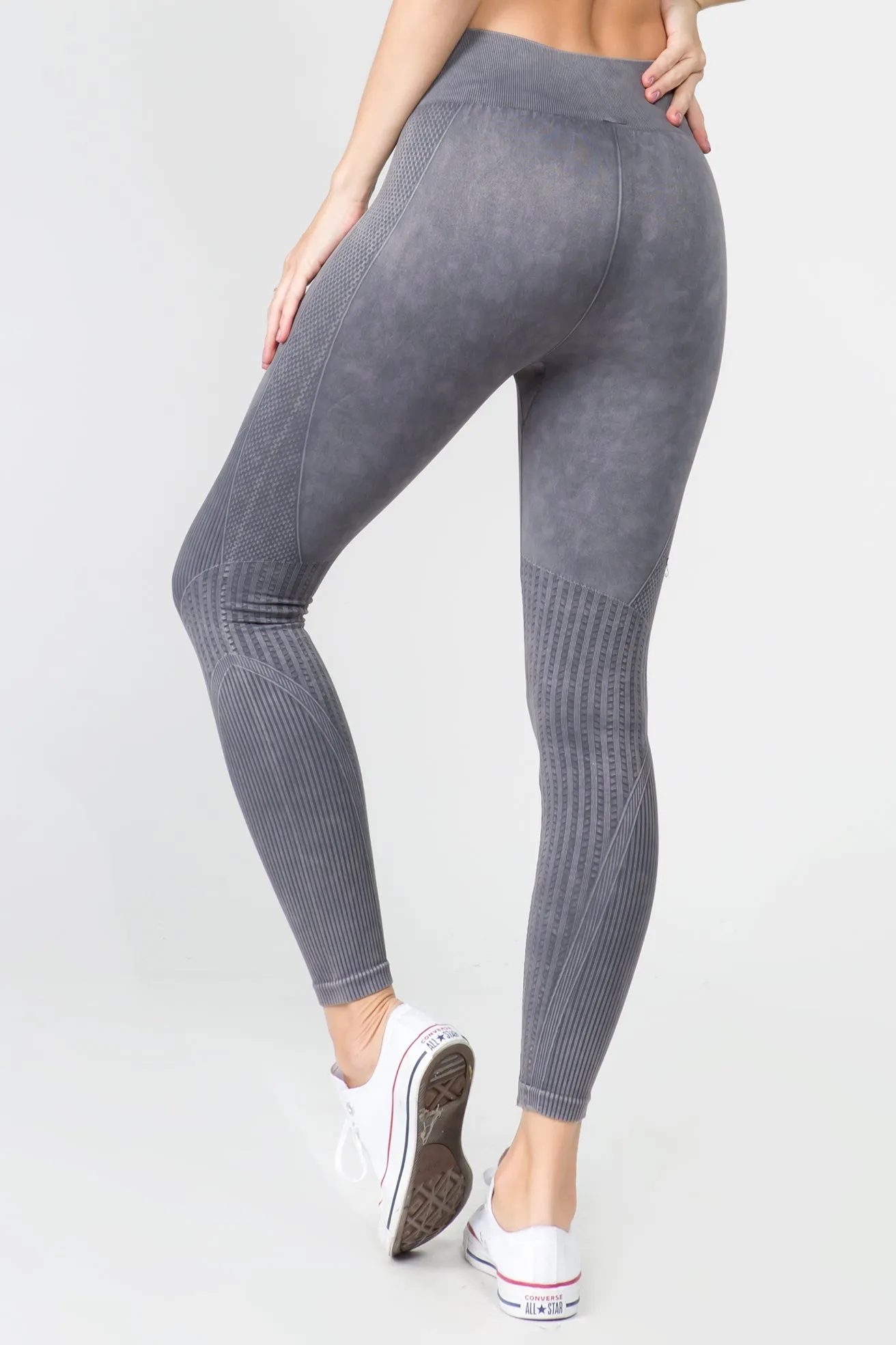 Stone Washed Moto Style Seamless Leggings