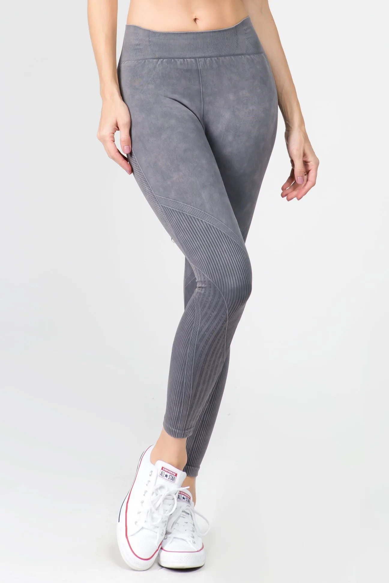 Stone Washed Moto Style Seamless Leggings