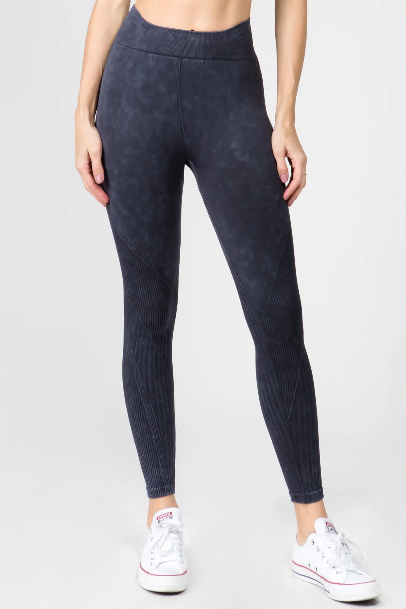 Stone Washed Moto Style Seamless Leggings