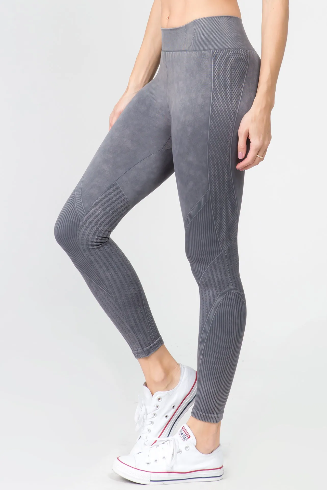 Stone Washed Moto Style Seamless Leggings