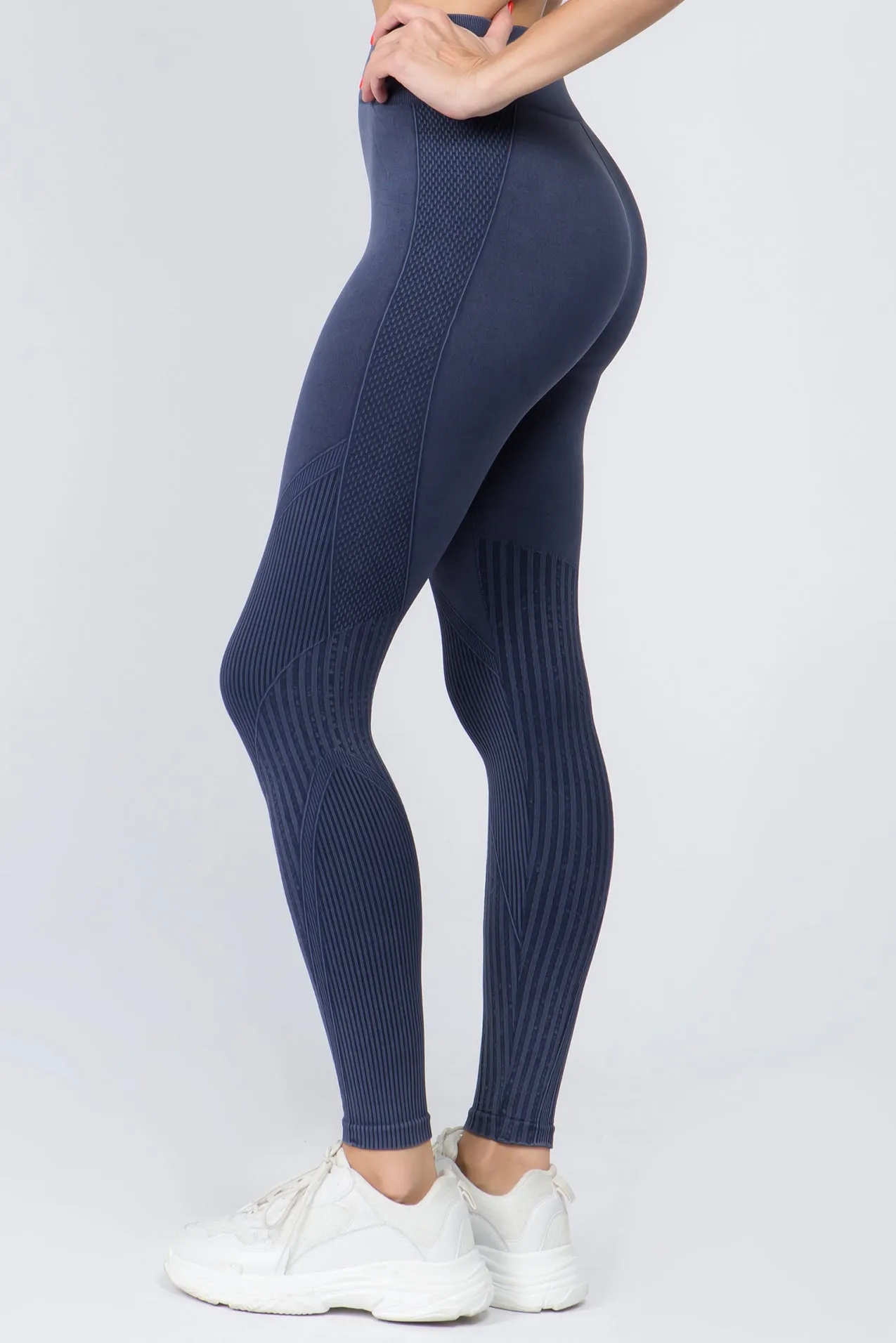 Stone Washed Moto Style Seamless Leggings