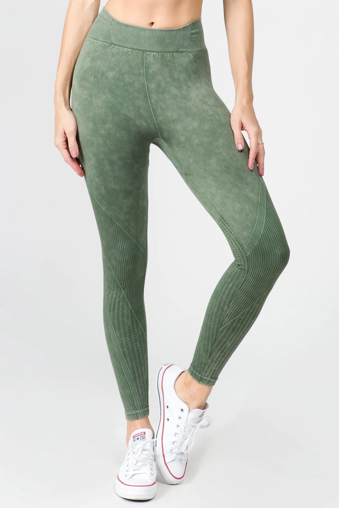 Stone Washed Moto Style Seamless Leggings