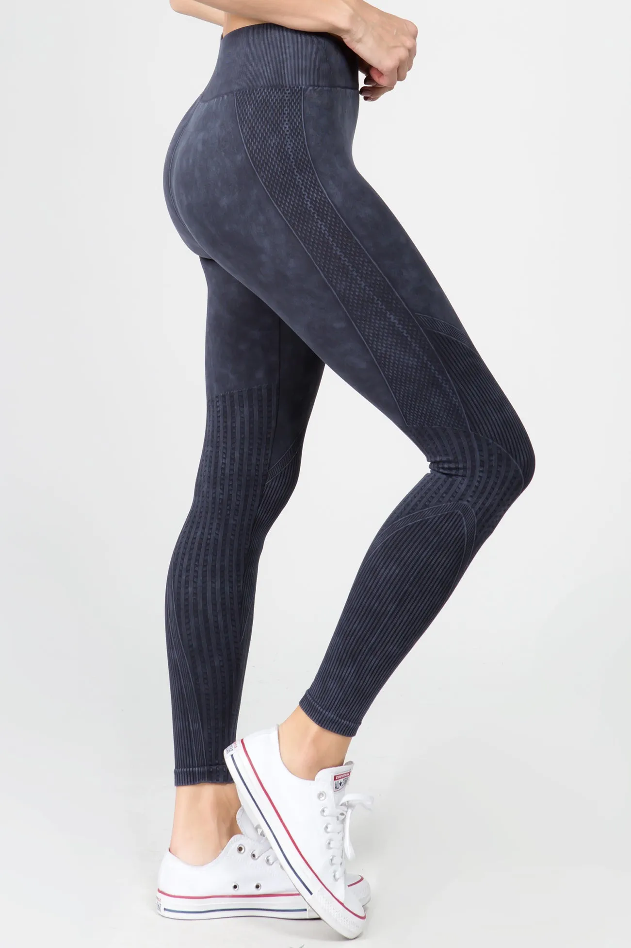 Stone Washed Moto Style Seamless Leggings