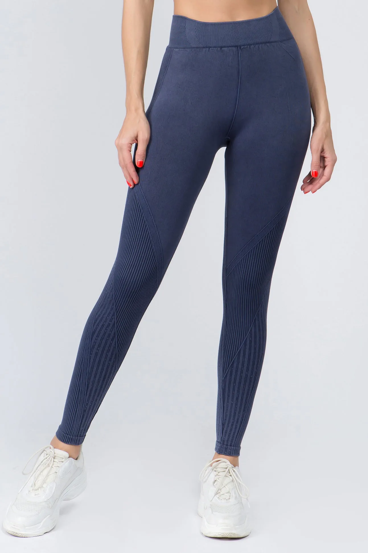 Stone Washed Moto Style Seamless Leggings