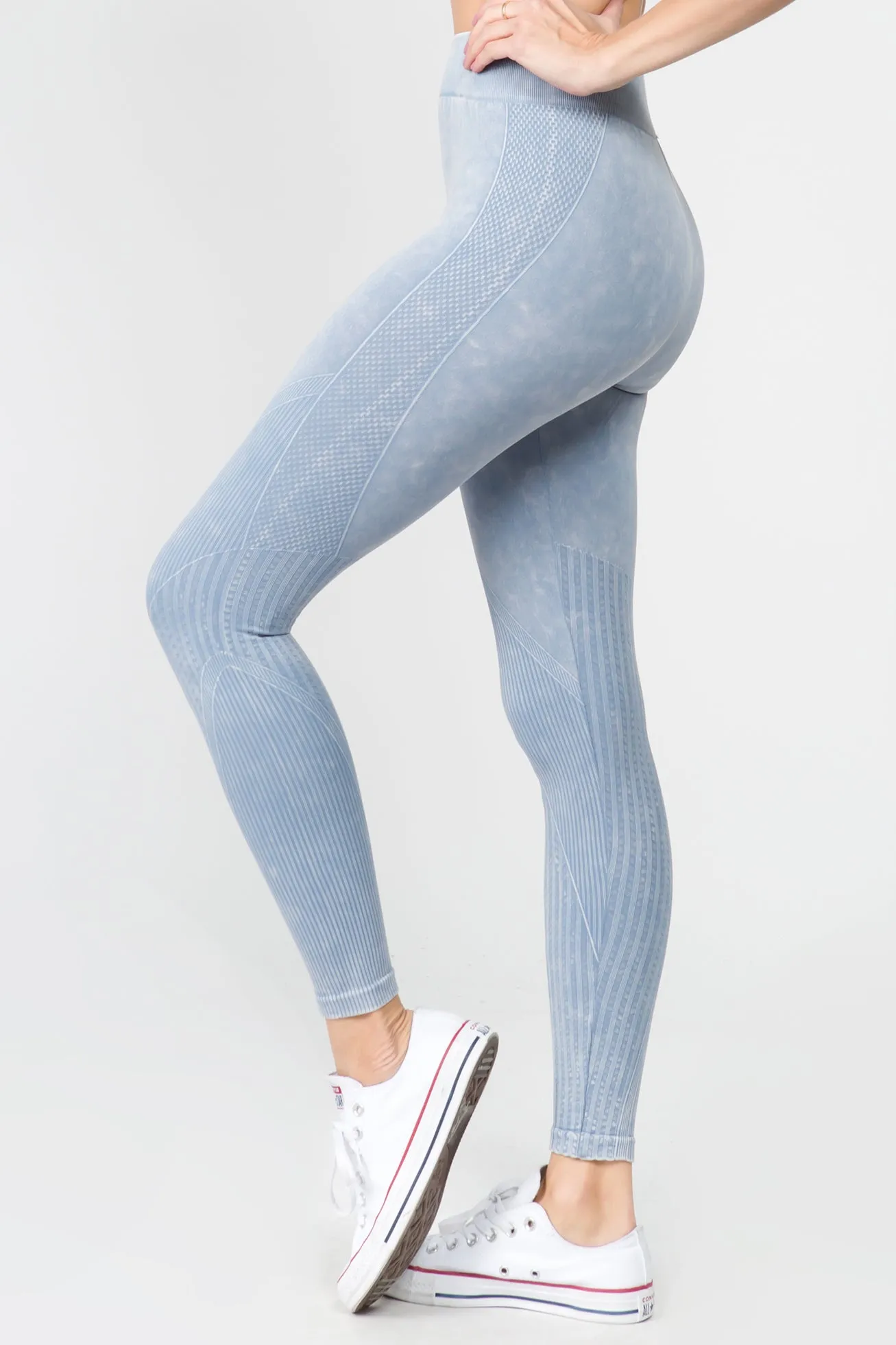 Stone Washed Moto Style Seamless Leggings