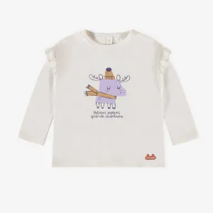 T-shirt crème à manches longues en coton biologique, naissance || Cream long sleeves t-shirt in organic cotton, newborn