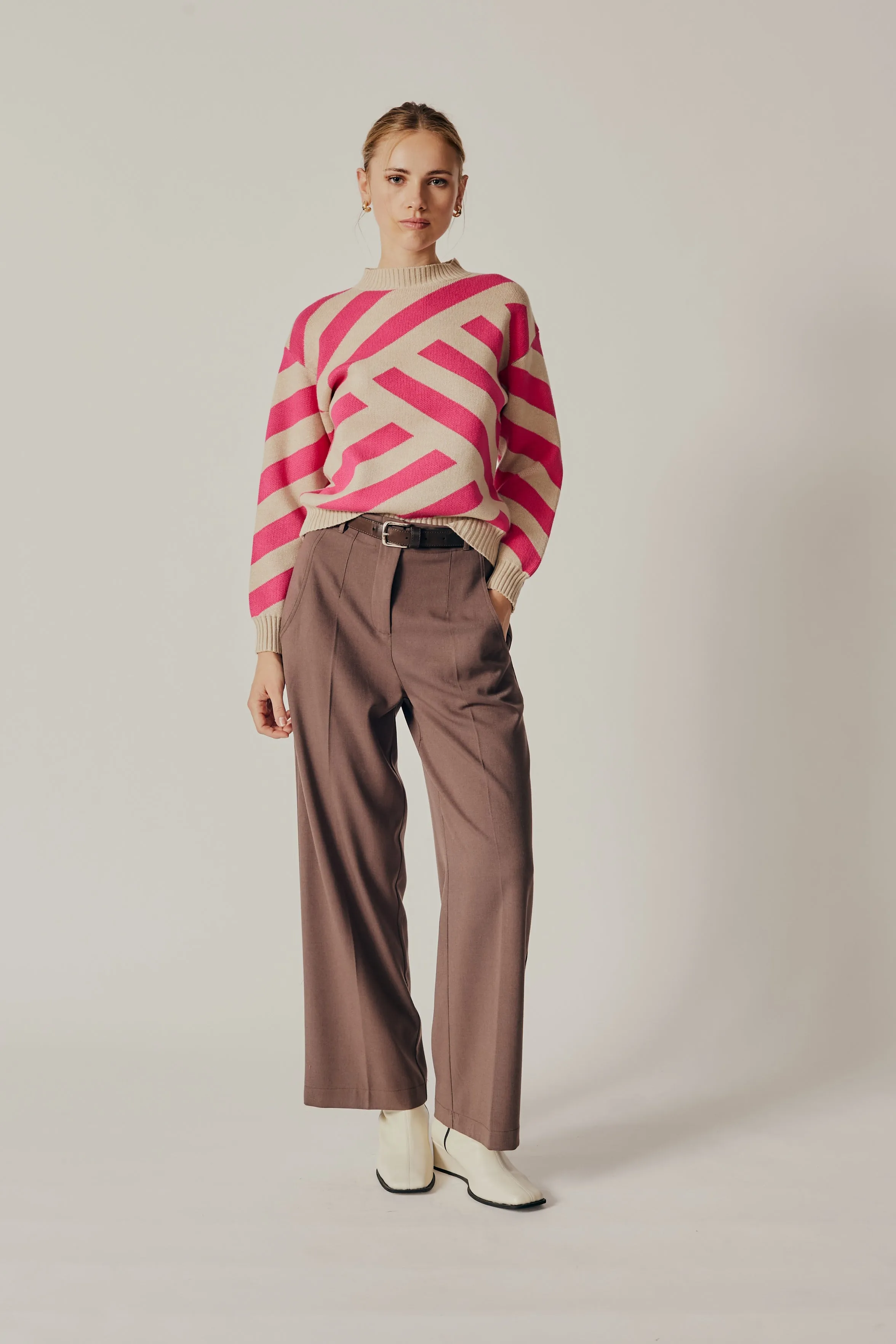 Taxodium Striped Sweater | Ecru Melange