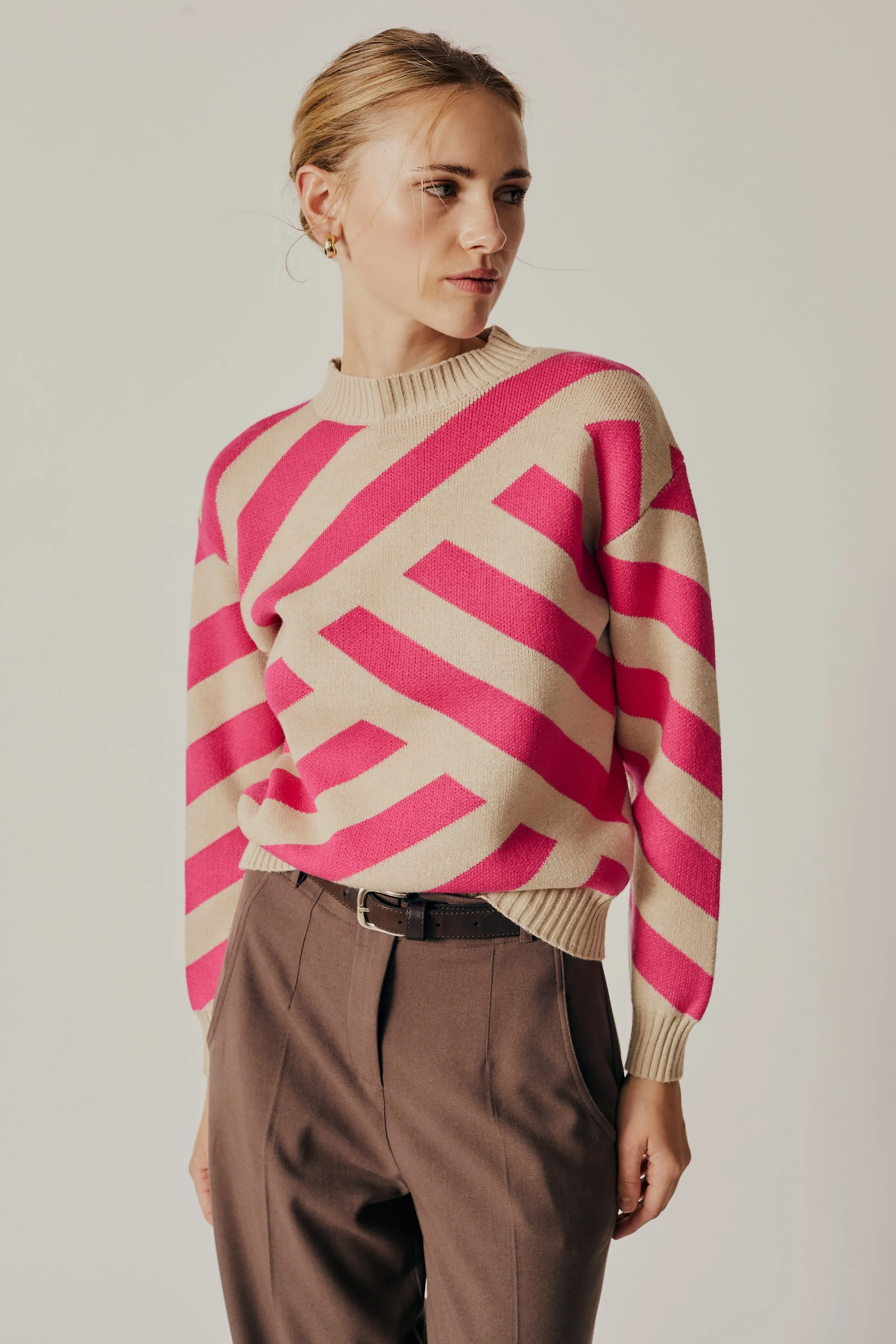 Taxodium Striped Sweater | Ecru Melange