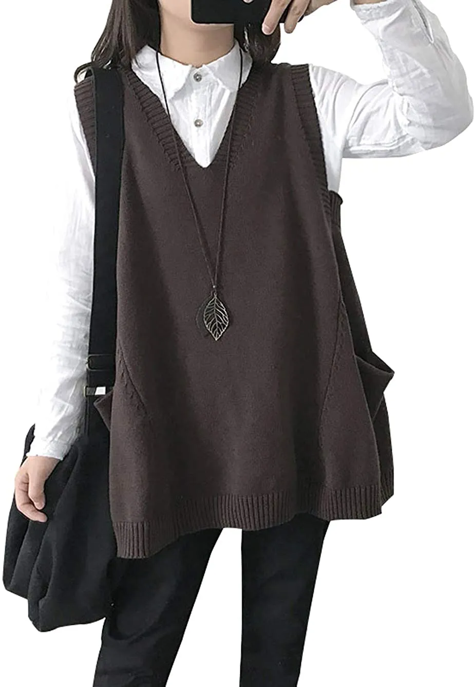 UANEO Women's Basic Round Neck Sleeveless High Low Pullover Knit Sweater Vest