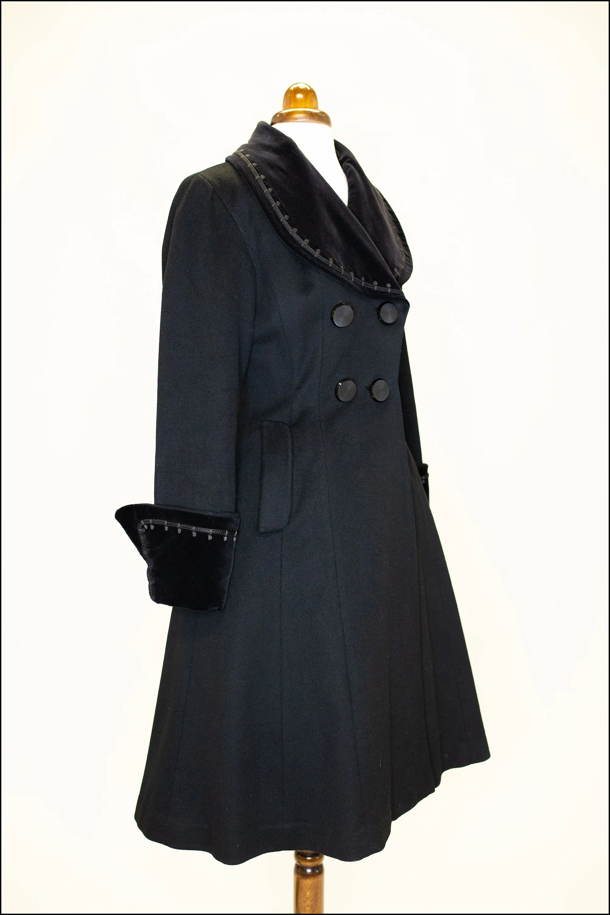 Vintage 1950s Black Wool Velvet Princess Coat