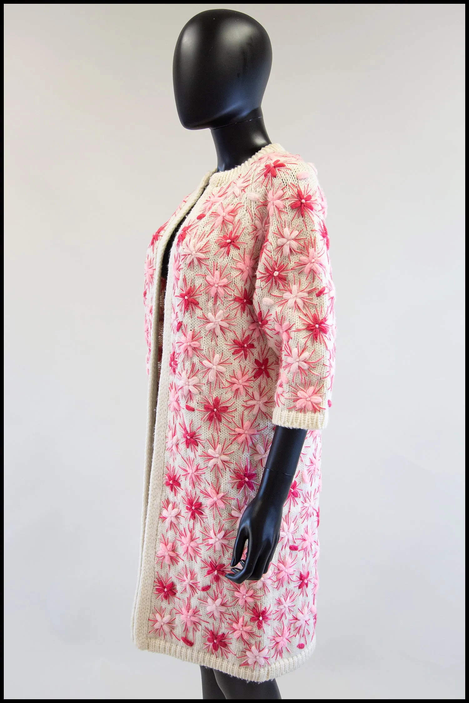 Vintage 1960s Pink Embroidered Cardigan Coat