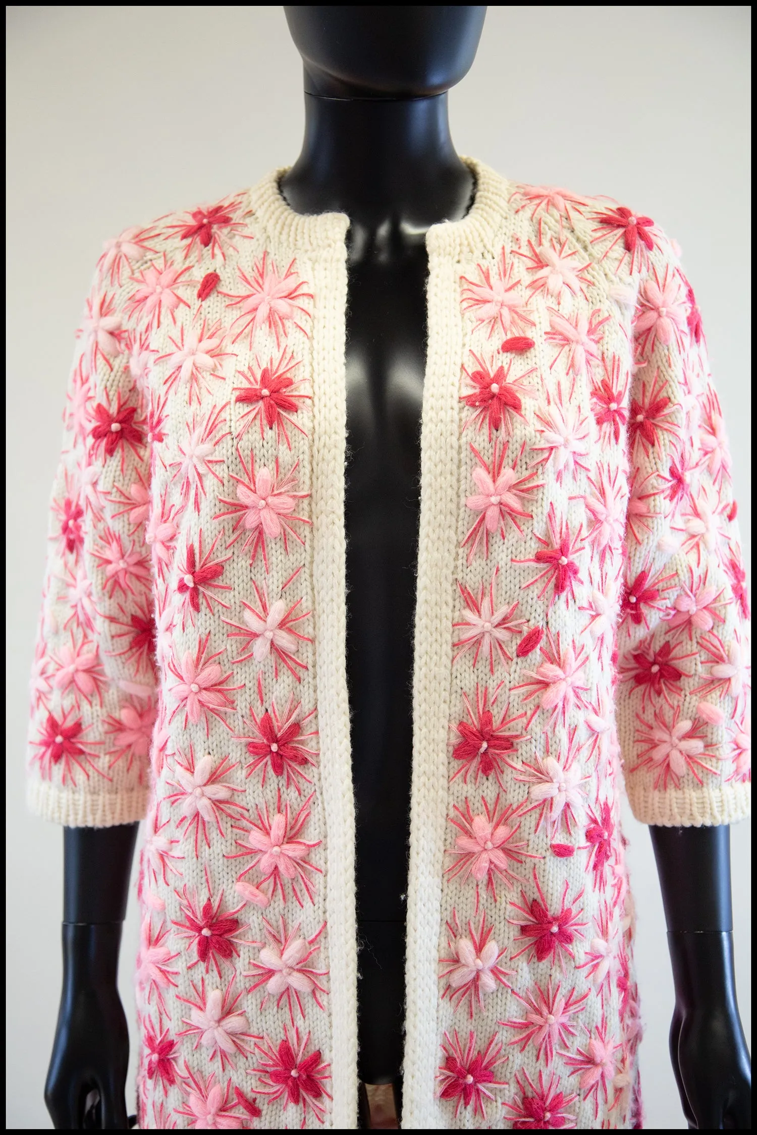 Vintage 1960s Pink Embroidered Cardigan Coat