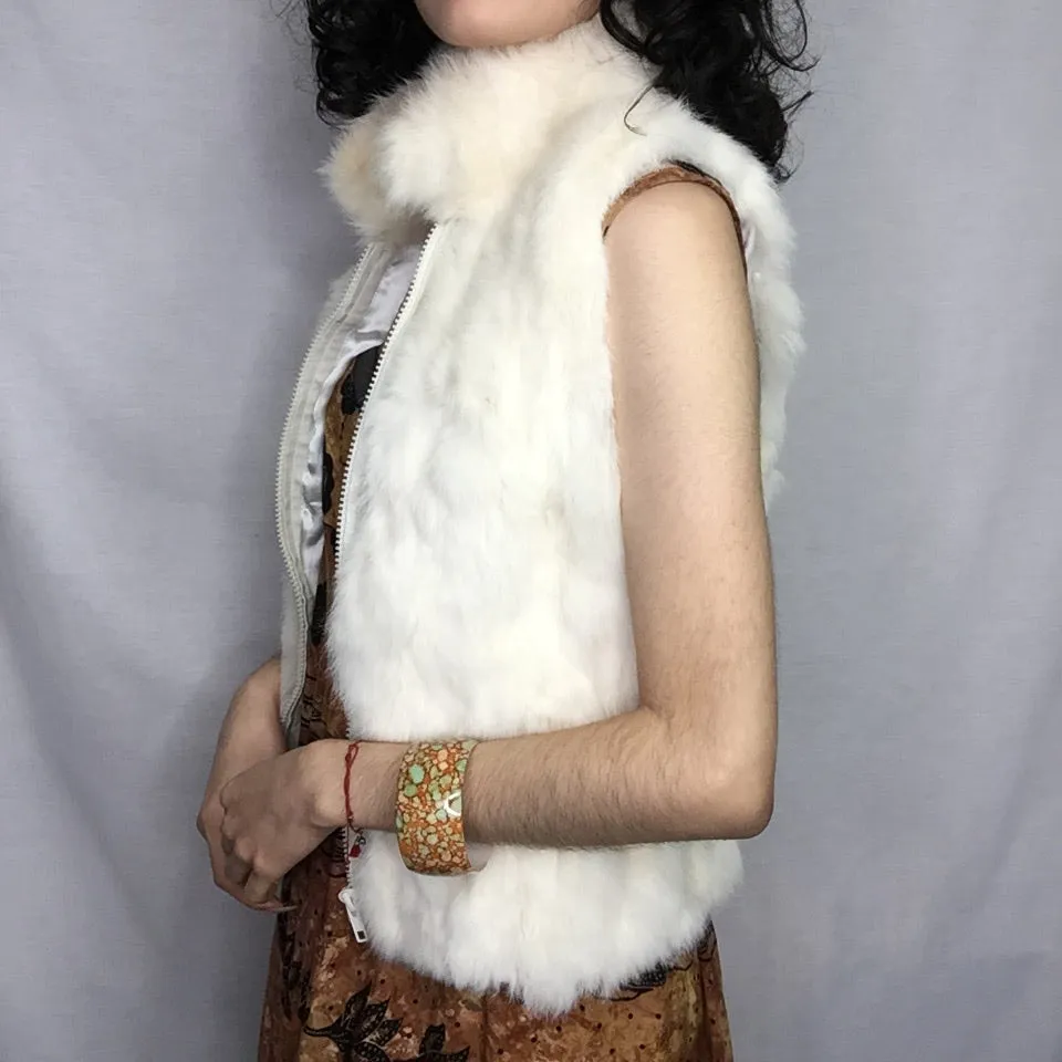 Vintage | Charles Klein White Rabbit Fur Boho Hippie Vest | Size M