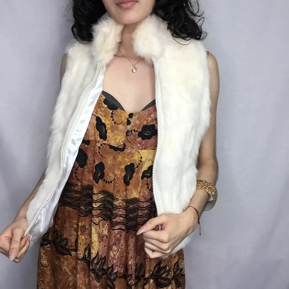 Vintage | Charles Klein White Rabbit Fur Boho Hippie Vest | Size M