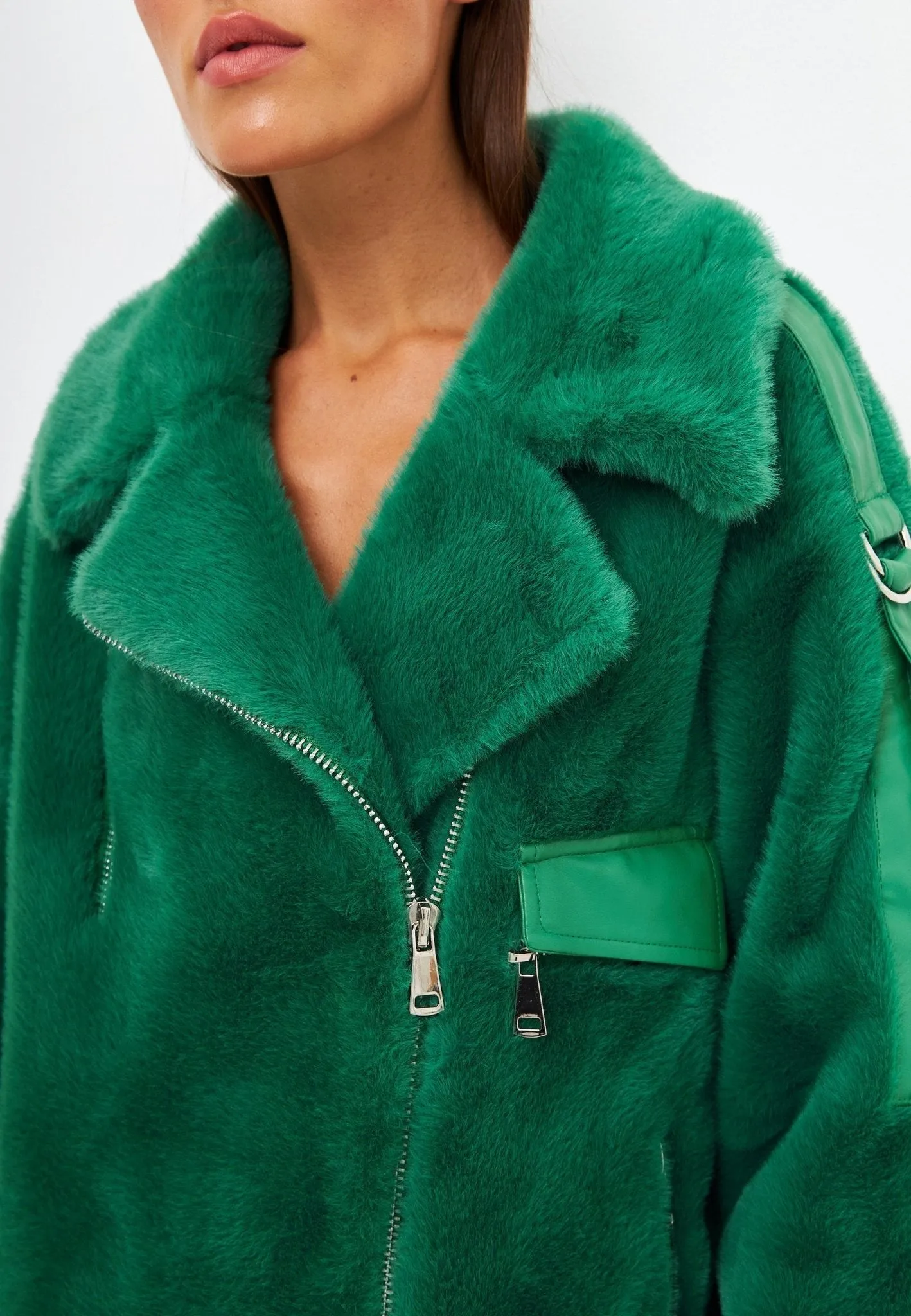 Winter Colourful Faux Fur Jacket -  Green