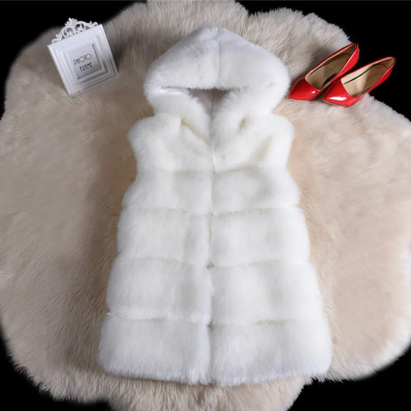 Winter Sleeveless Artificial Fox Fur Coat Gilet Faux Fur Jacket