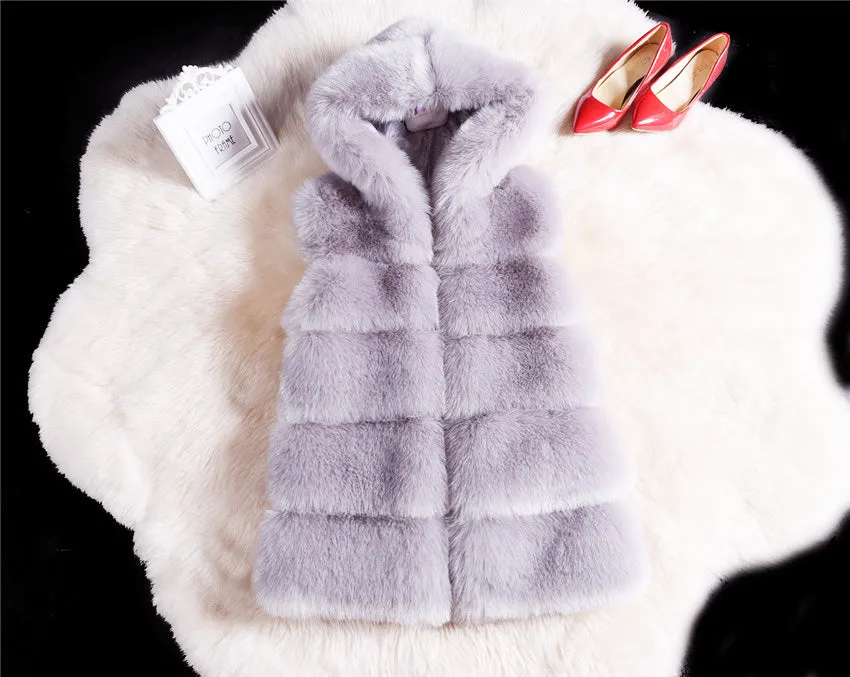 Winter Sleeveless Artificial Fox Fur Coat Gilet Faux Fur Jacket