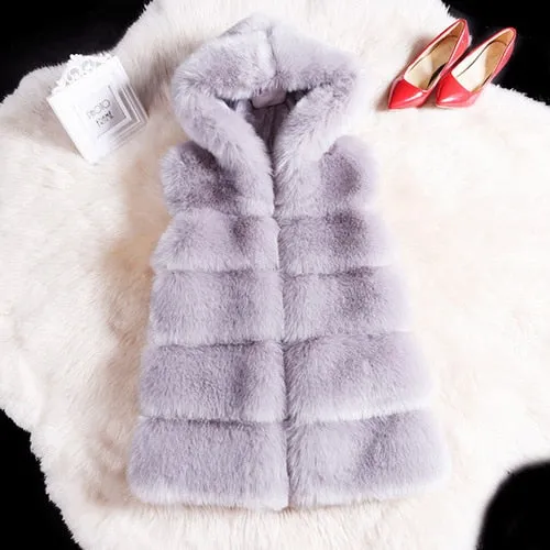 Winter Sleeveless Artificial Fox Fur Coat Gilet Faux Fur Jacket